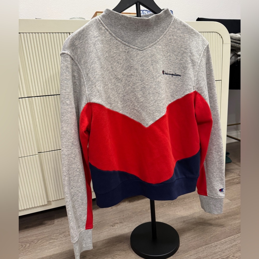 Champion Red and Gray Crew Neck Sweater